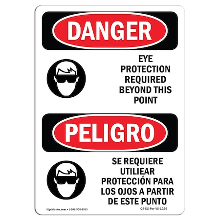 OSHA Danger Sign, Eye Protection Required Bilingual, 14in X 10in Aluminum
